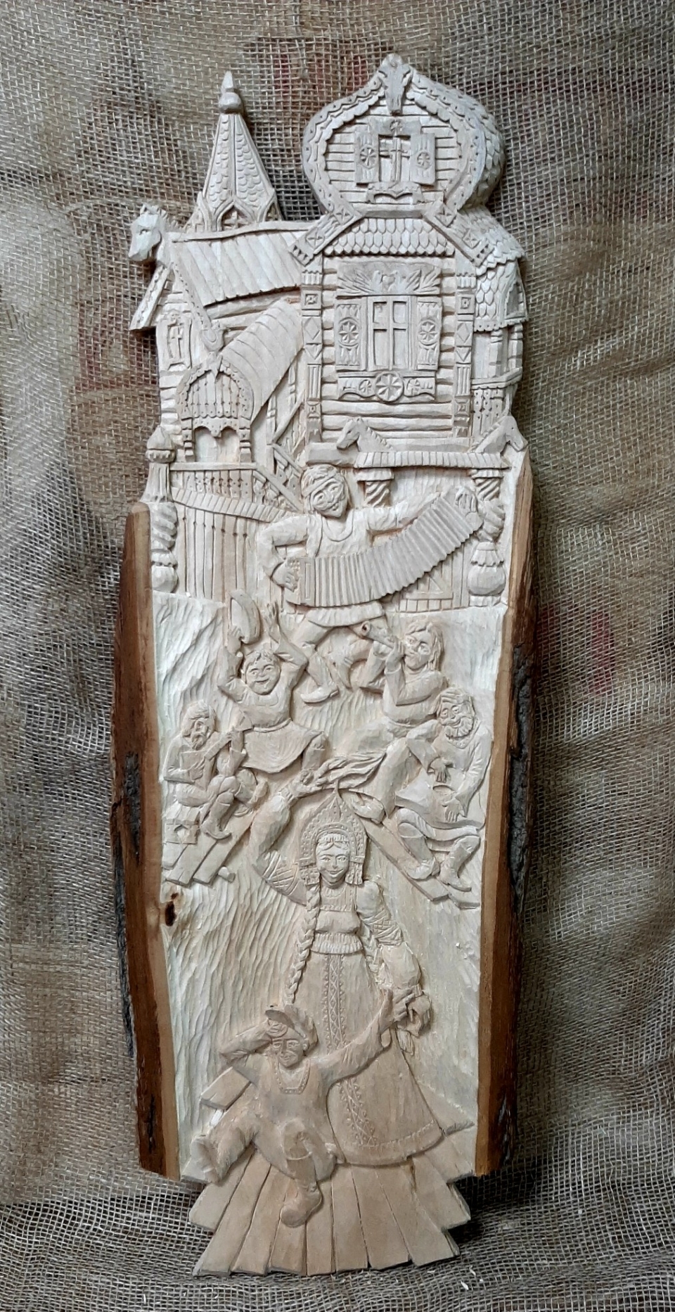 Русские гулянья .Резьба по дереву. 2019 год 840*300*25 мм